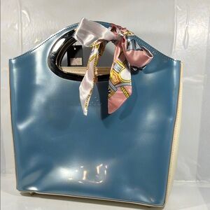 Beijo Blue Tote with Silk Scarf Accent